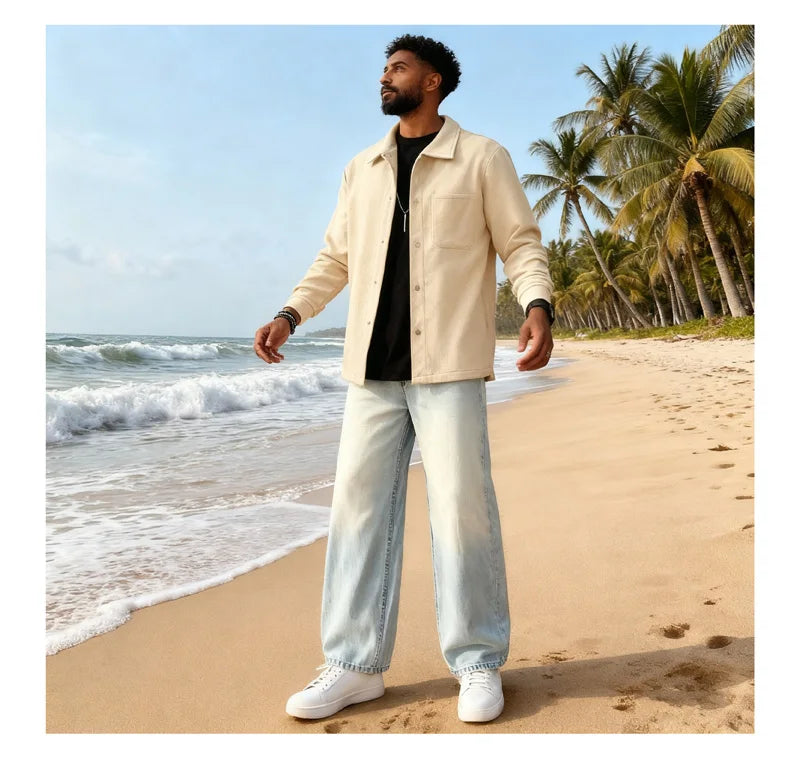 Jacket Lapel Button-Down Casual Coat for Autumn Winter Business，with Pocket