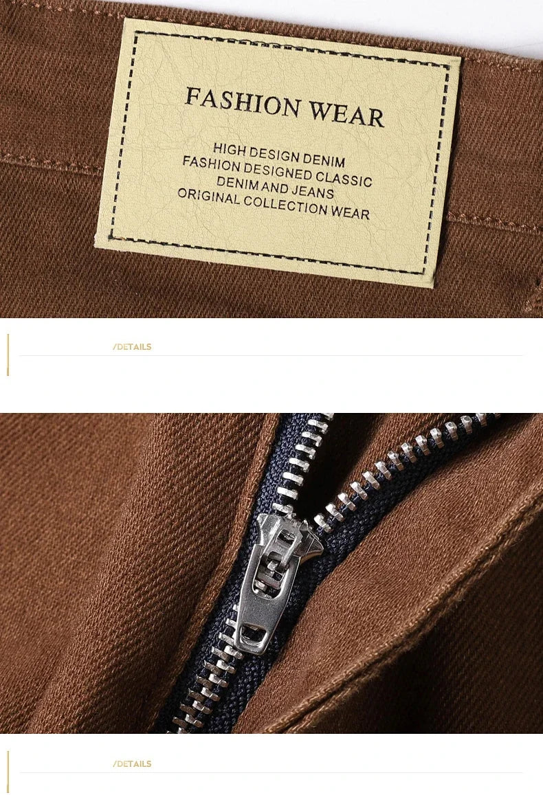 Men's Clothing Slim Jeans Fashion Brown Business Casual Stretch Denim Pants Male Brand Trousers