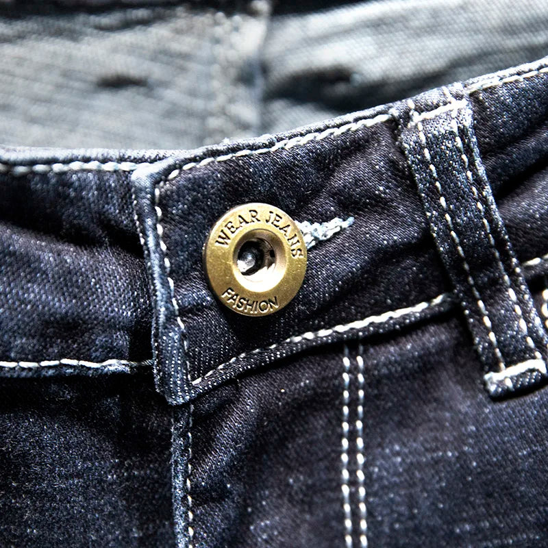 Men Slim-fit Denim Pants Cotton Korean Style Fashion Elasticity Versatile Blue Black Men's Clothing