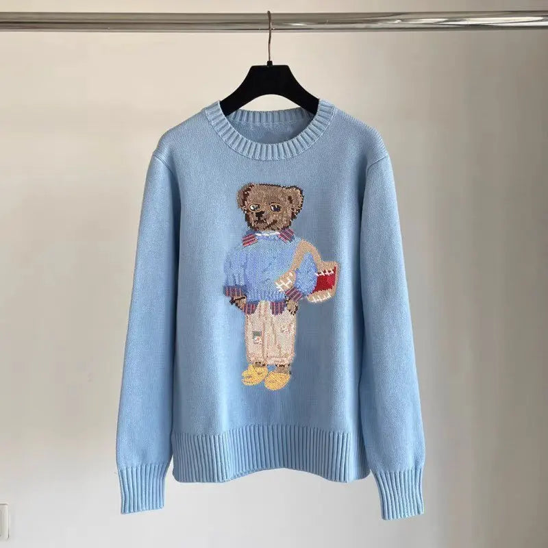 High Quality Light Luxury French Bear Embroidered Knitted Cardigan For Women New Fashion Casual Loose Sweater Coats Pulls Femmes