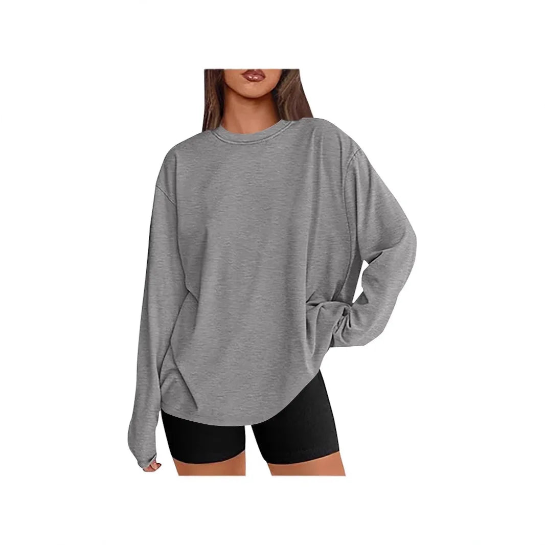 Long Sve T-irt Sle Women's Top Base irt Casual Loose Fit Polyester Long T-irt Crew Ne Polyester Fiber Summer T-S...