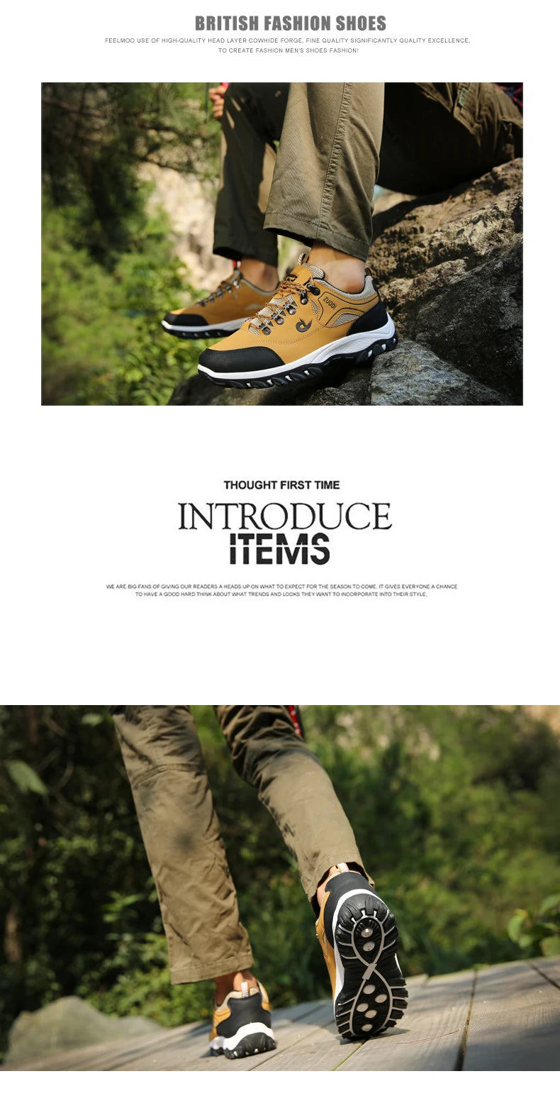 Sneakers Men's Waterproof Hiking Shoes, Outdoor PU Leather Sports Shoes, Wear-Resistant,  Walking, Tactical