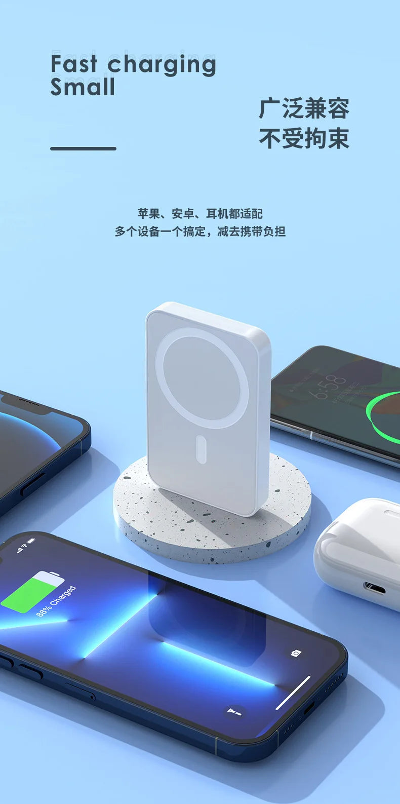 10000mah Large Capacity for Magsafe Magnetic Mini Wireless Power Bank Fast Charging Portable Power Bank External Battery