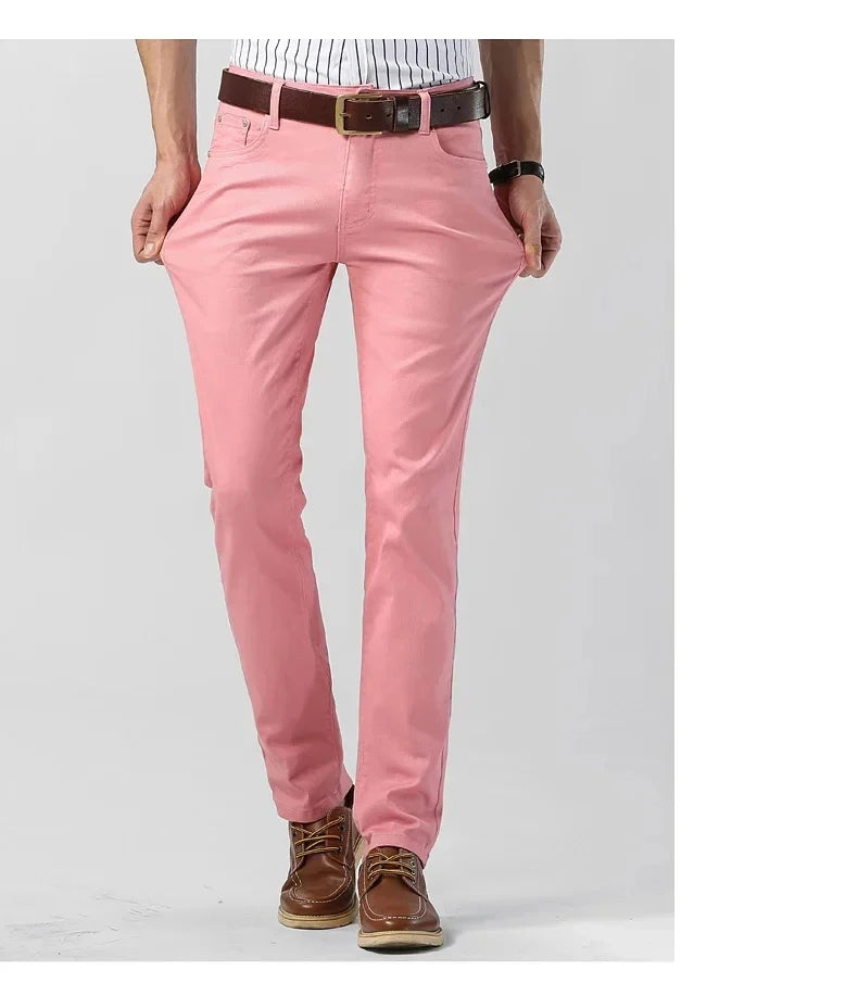 Men's Colorful Denim Stretch Stretch Jeans New Elastic Yellow Pink Red Slim Male Clothing Simple Business Denim Trousers