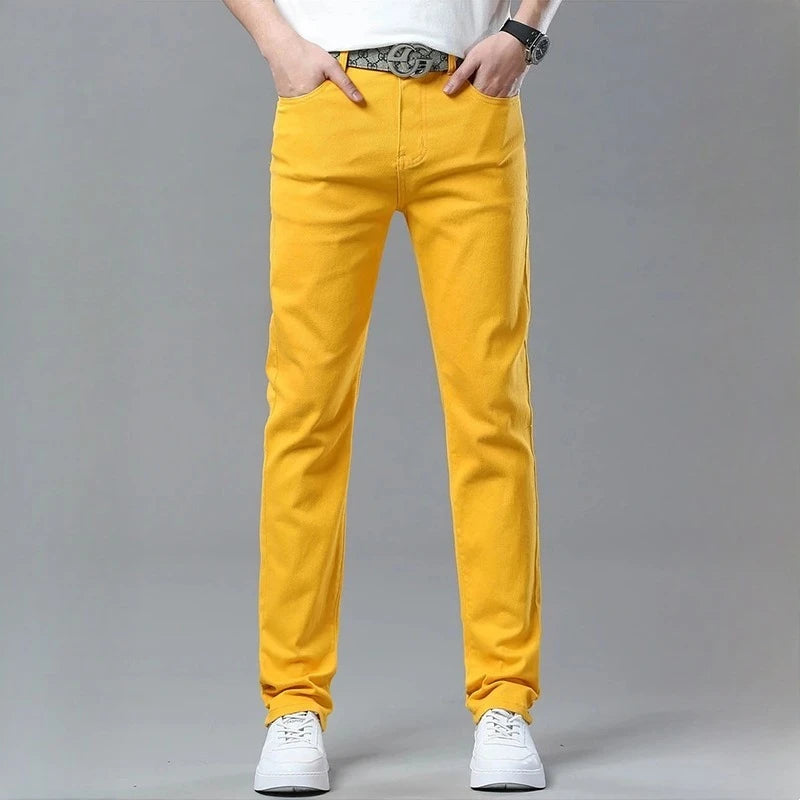 Men's Colorful Denim Stretch Stretch Jeans New Elastic Yellow Pink Red Slim Male Clothing Simple Business Denim Trousers