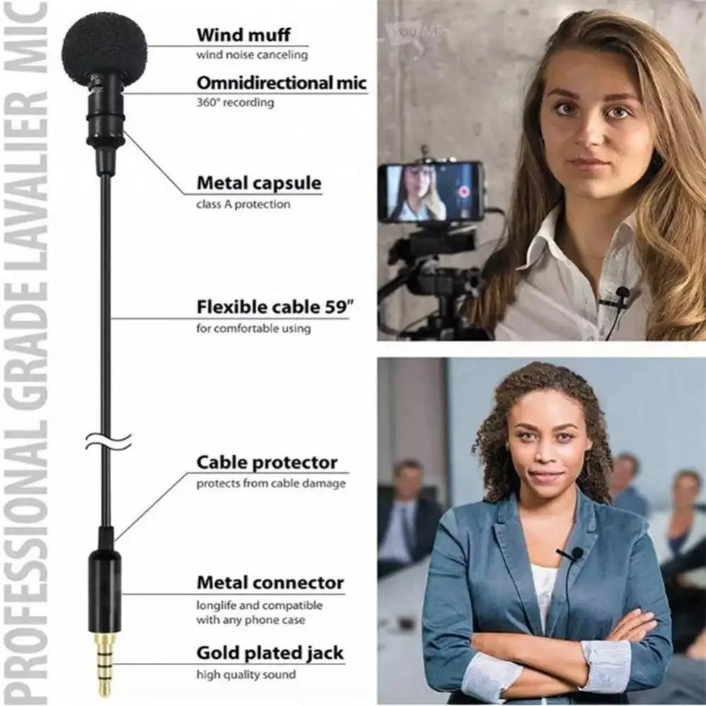 AUBESS  3.5 mm Microphone Clip Tie Collar for Mobile Phone Speaking in Lecture 1.5m Bracket Clip Vocal Audio Lapel Microphone