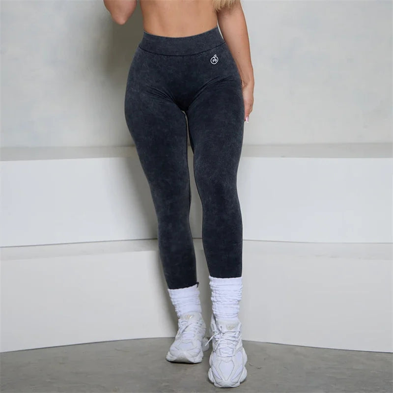 Leggings Women BUM Low V-Back Scrunch Butt Leggings Acid Wash Denim Blue Women Seamless High Stretch Sports Yoga Pants Women Gym Cycling