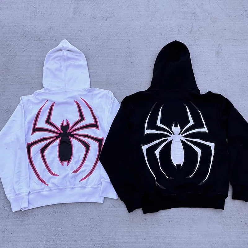 Hoodies Women Y2k Spider Hoodies Women Men Hip Hop Zip Up Long Sleeve Jacket Graphic Punk Coats Harajuku Casual Loose Hooded Shirt Sweatshirt
