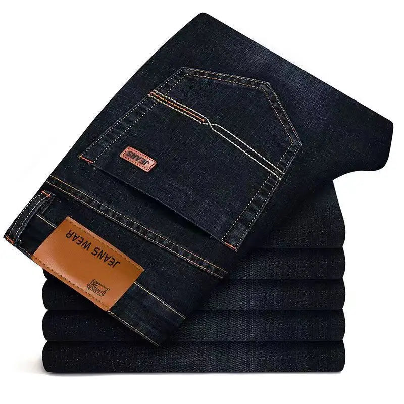 Men NEW Men's Fashion Business Jeans Classic Style Casual Stretch Slim Jean Pants Male Brand Denim Trousers Black Blue Mens