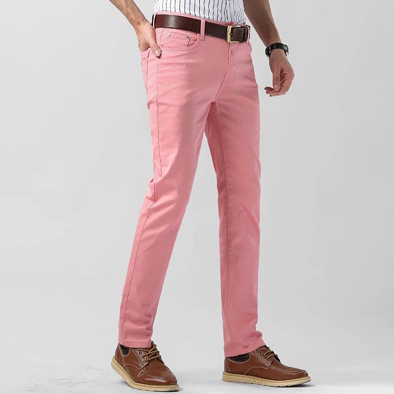 Men's Colorful Denim Stretch Stretch Jeans New Elastic Yellow Pink Red Slim Male Clothing Simple Business Denim Trousers