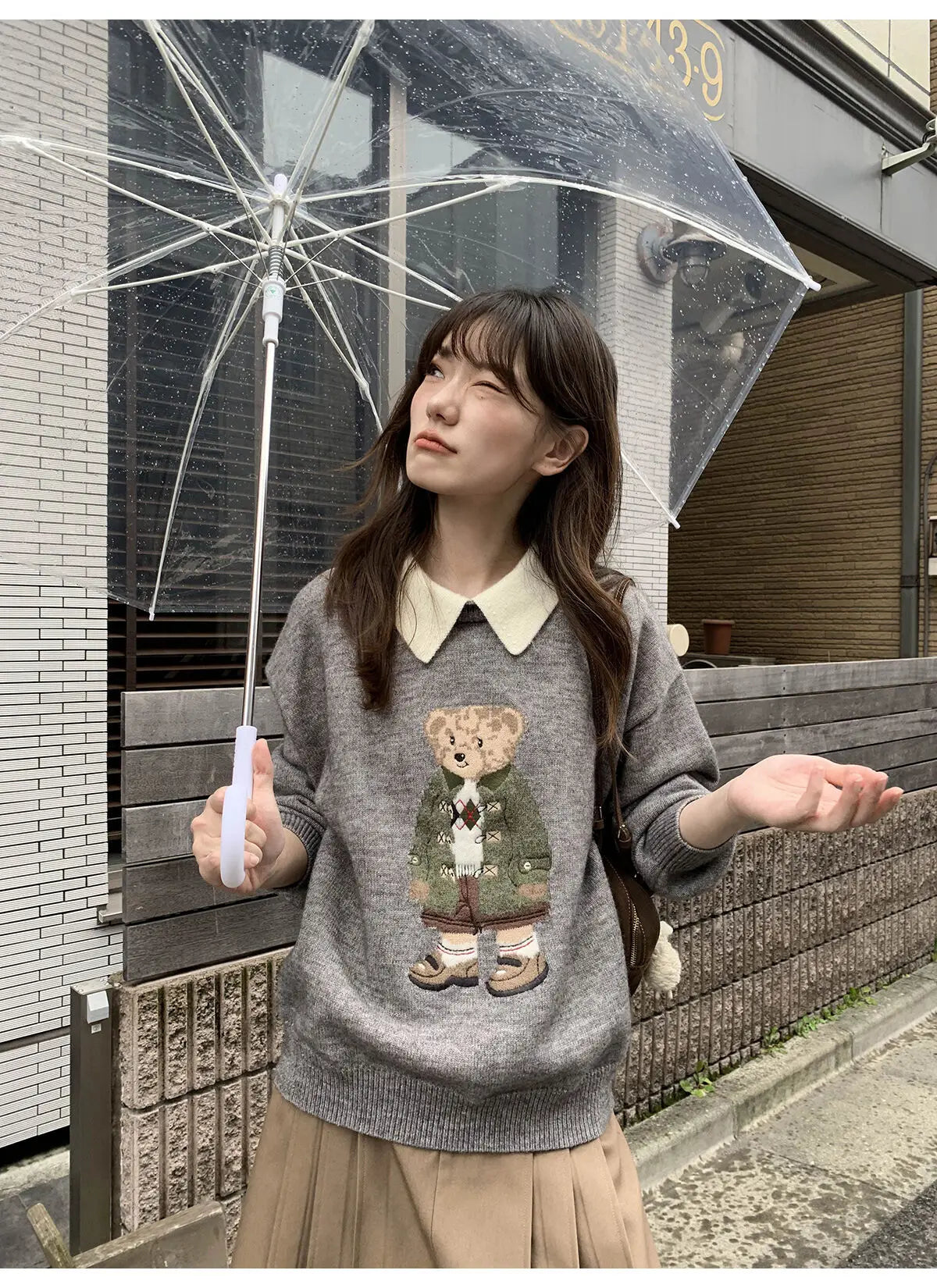 High Quality French Vintage Luxury Bear Jacquard Sweater For Women Autumn New Fashion Korean Casual Loose Pullover Knitted Tops