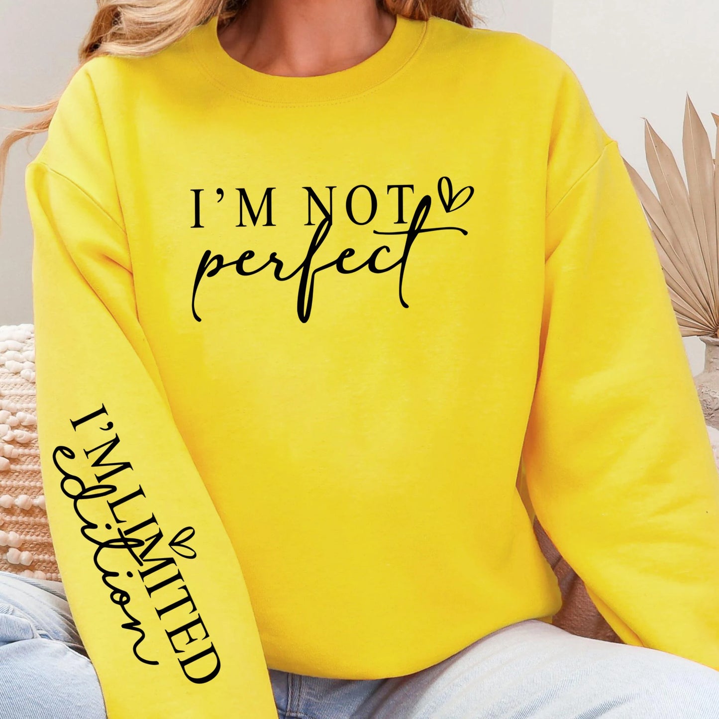 I'M Not Perfect Text Design Pullovers Unisex Y2K Fleece Sweatshirts O-Neck Autumn Top Warm Breathable Sweatshirt Casual Clothes