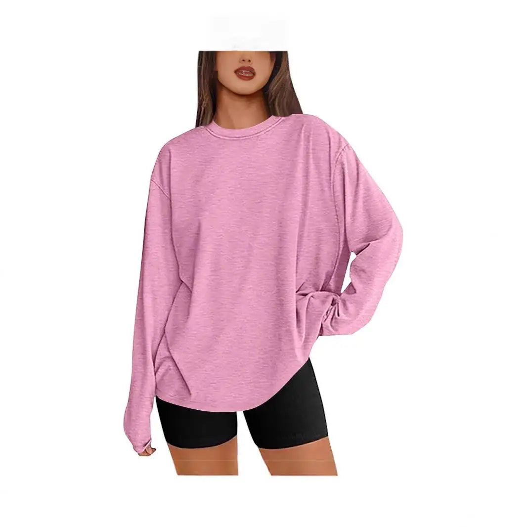 Long Sve T-irt Sle Women's Top Base irt Casual Loose Fit Polyester Long T-irt Crew Ne Polyester Fiber Summer T-S...
