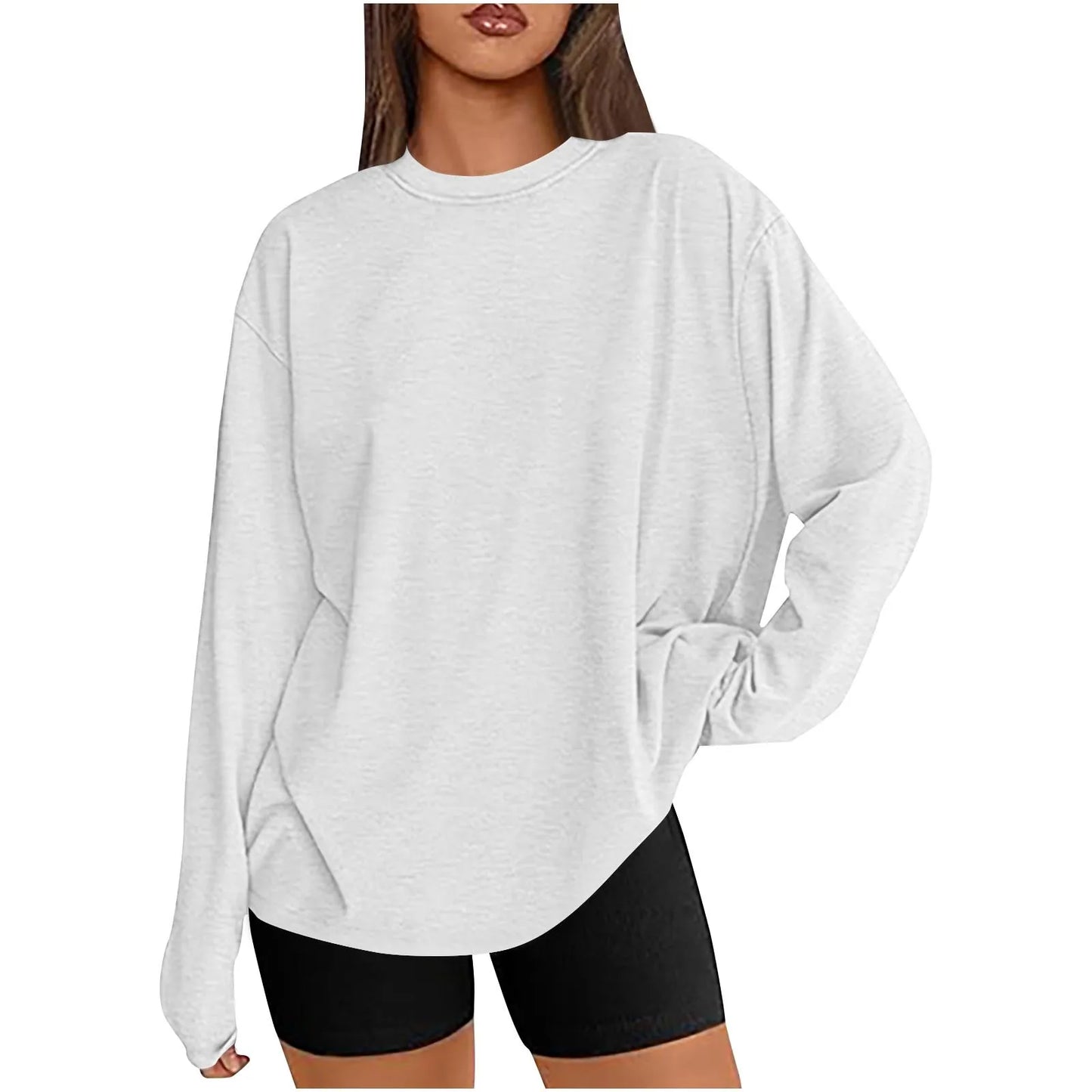 Long Sve T-irt Sle Women's Top Base irt Casual Loose Fit Polyester Long T-irt Crew Ne Polyester Fiber Summer T-S...
