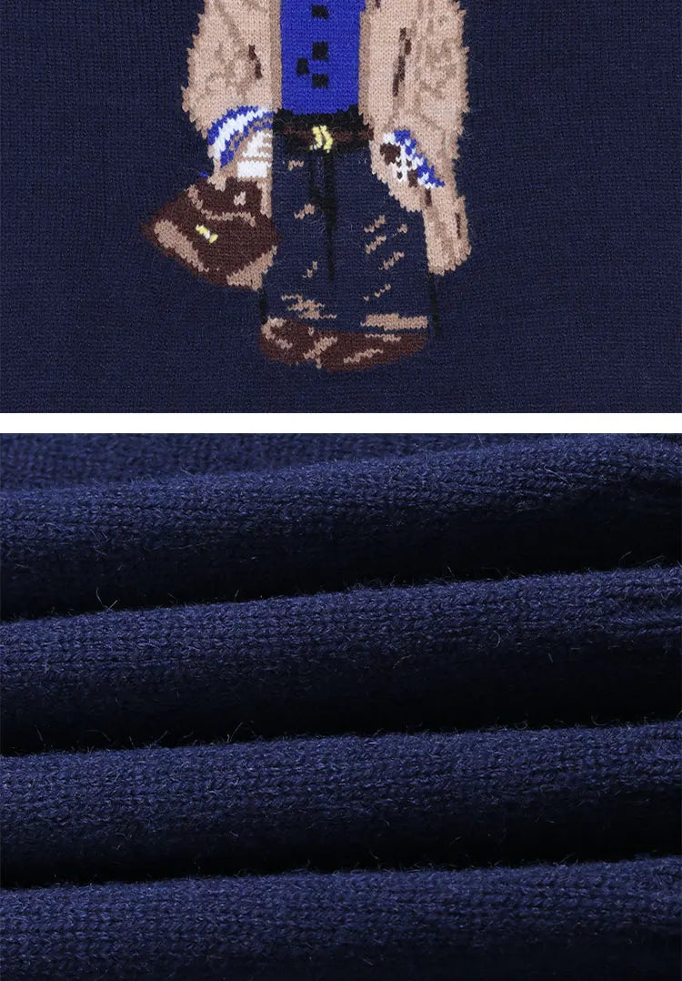 Crochet Bear Knit Sweater Pullover Women Jacquard Knitwear 2024 Autumn Winter RL Tops Coat Luxury Designer Brand Lauren Clothing