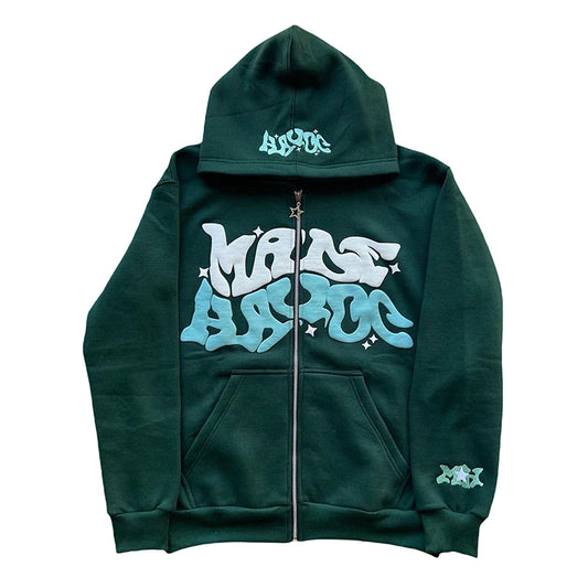 Hoodies Women Long Sleeve Letters Print Zipper Closure Sweatshirt Jacket with Pockets
