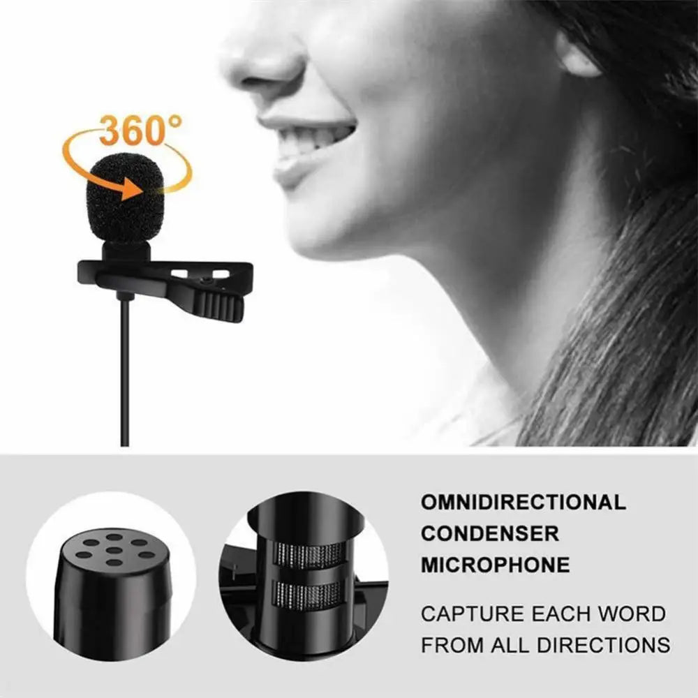 AUBESS  3.5 mm Microphone Clip Tie Collar for Mobile Phone Speaking in Lecture 1.5m Bracket Clip Vocal Audio Lapel Microphone