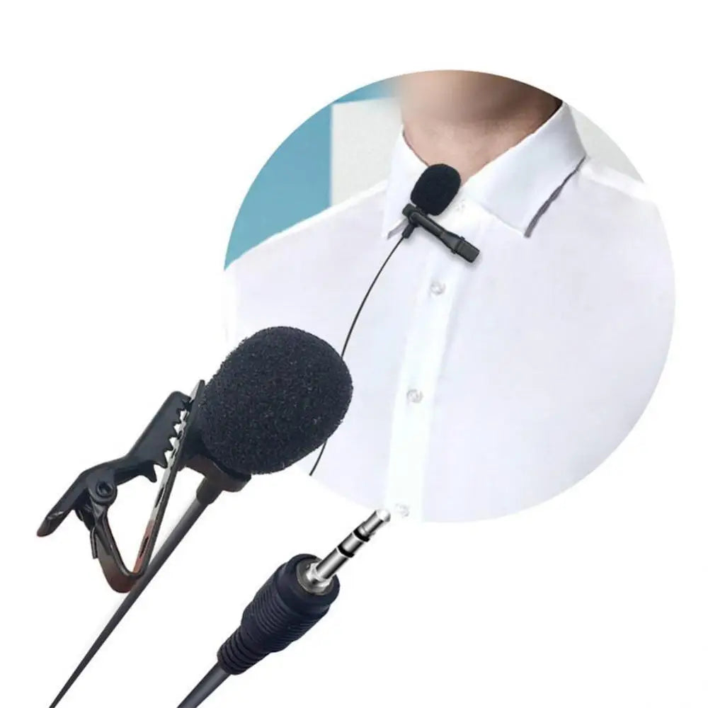 AUBESS  3.5 mm Microphone Clip Tie Collar for Mobile Phone Speaking in Lecture 1.5m Bracket Clip Vocal Audio Lapel Microphone