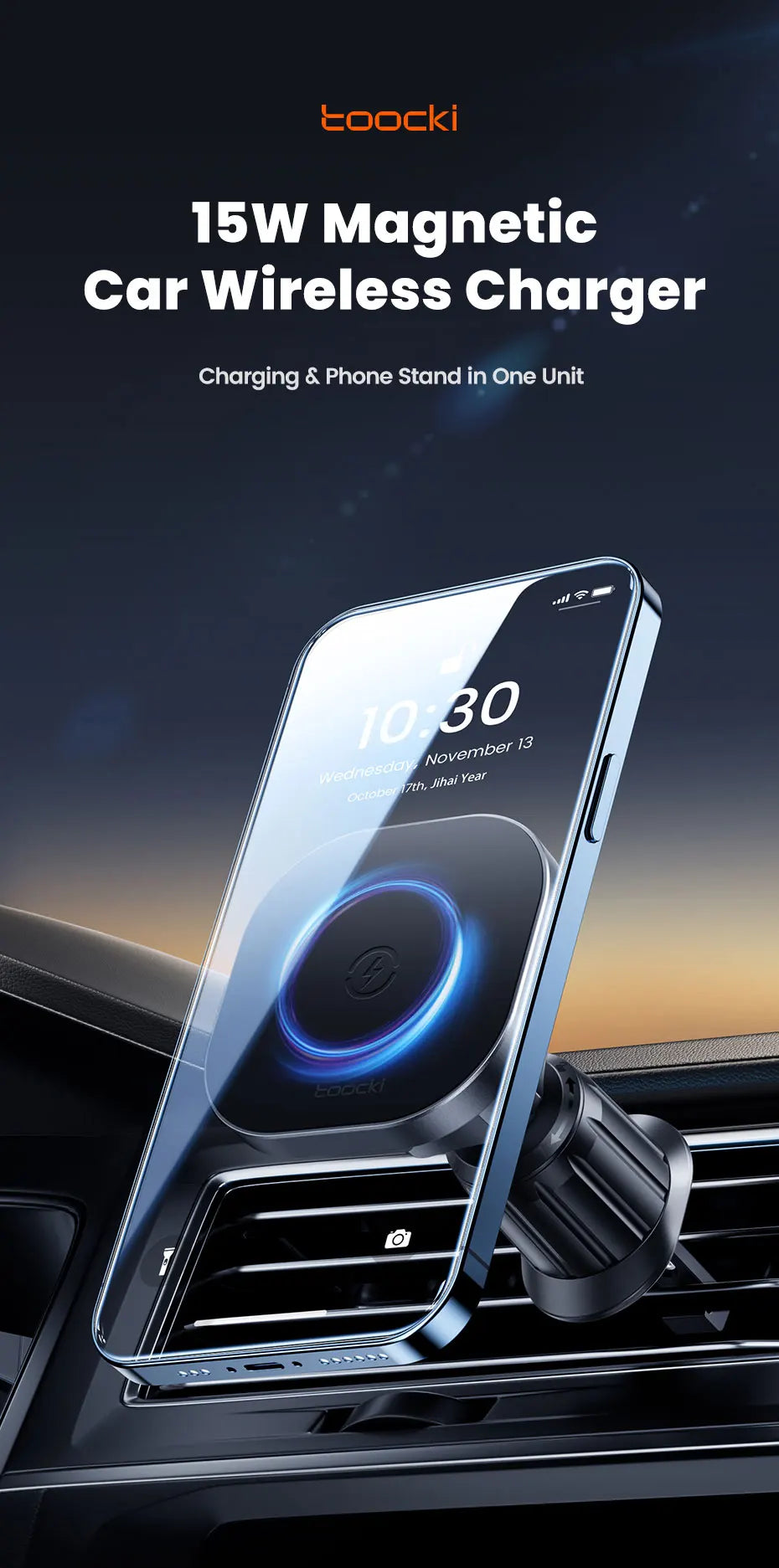RENOWEARS Magnetic Car Wireless Charger Car Phone Holder Air Outlet 15W Fast Charging Charger in Car For iPhone 15 14 13 12 Pro Max