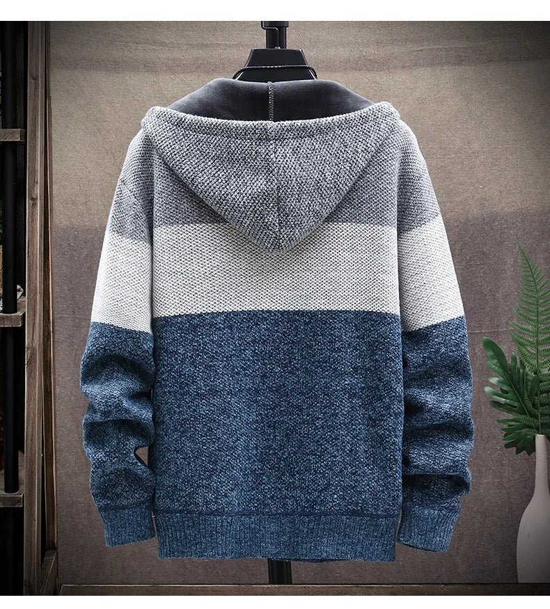 Sweater Fleece Coat Striped Jackets Fashion Hoodies Winter Autumn Thick Warm Windbreaker Pullovers Male Clothing