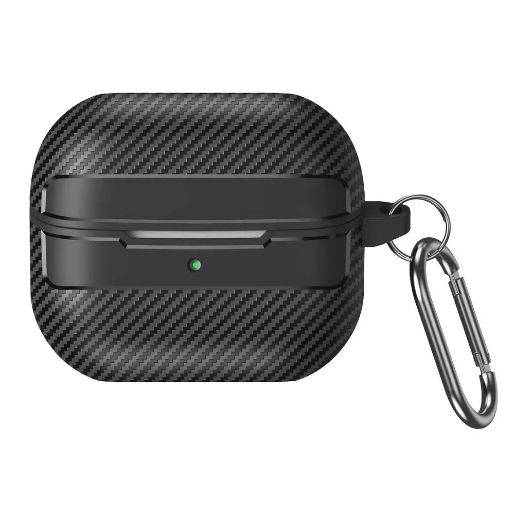 For Samsung Galaxy Buds 3 Pro Case Carbon Fiber Texture Pattern Case Shockproof Protective Soft Silicon Case With Keychain