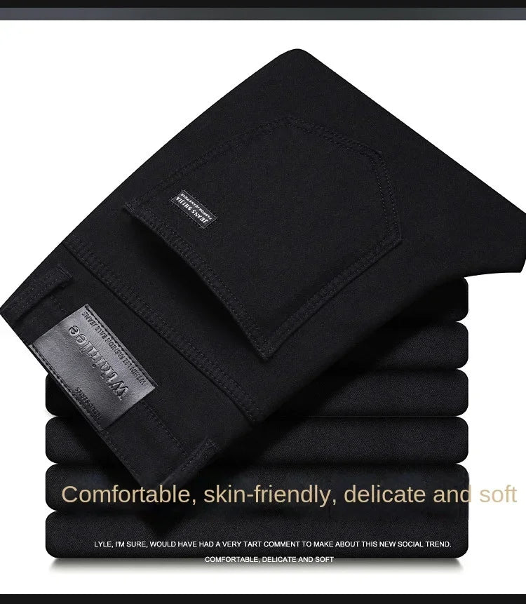 Men Slim Fit Stretch Thick Velvet Pants Warm Jeans Casual Fleece Trousers Male