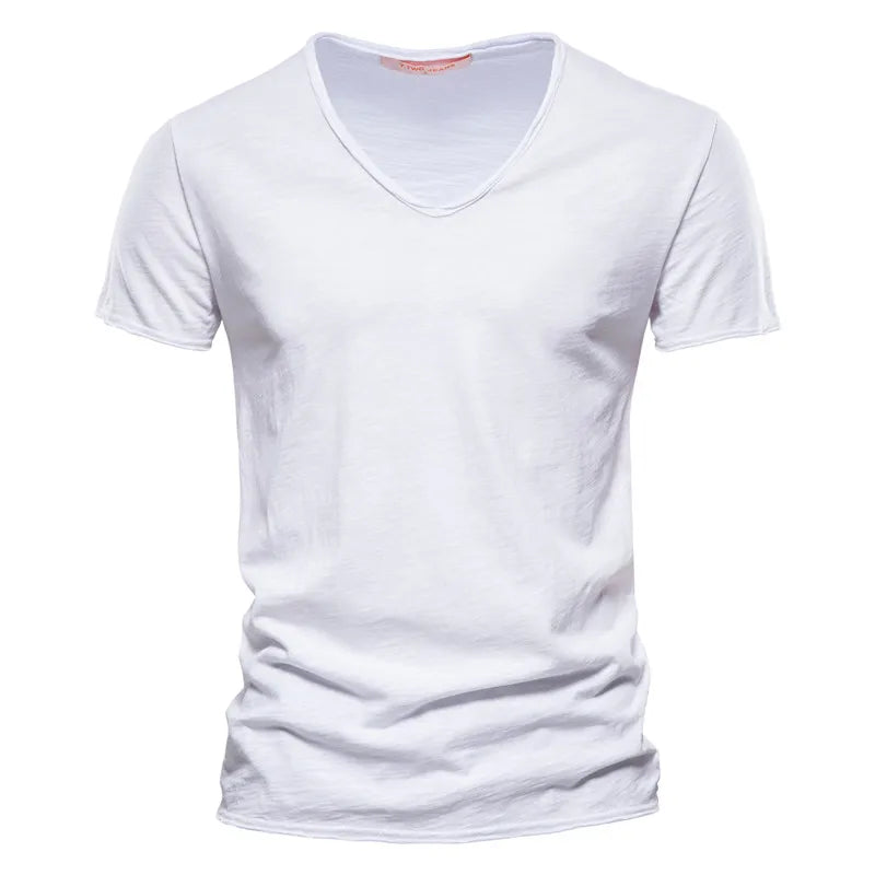 Men Short Sleeve Cotton Men T-shirt V-neck Fashion Design Slim Fit Soild T-shirts Male Tops Tees Short Sleeve T Shirt O-neck For Men