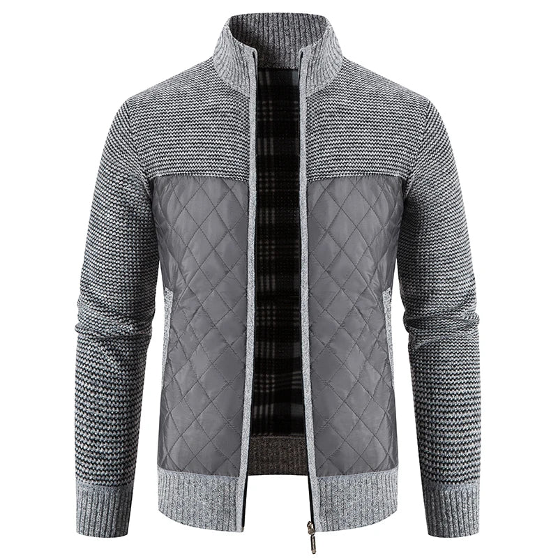 Sweater Jacket Fashion Winter Coat Fleece Hoodies High Quality Luxury Checkered Hooded Knit Cardigan Male Outer Wear