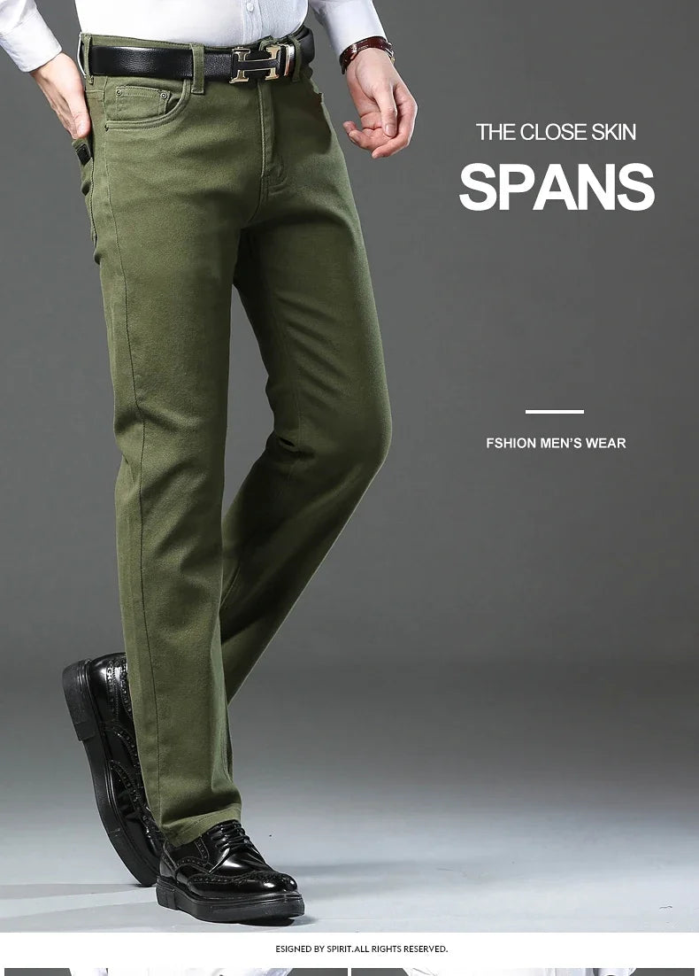 Men's Clothing Slim Jeans Fashion Brown Business Casual Stretch Denim Pants Male Brand Trousers