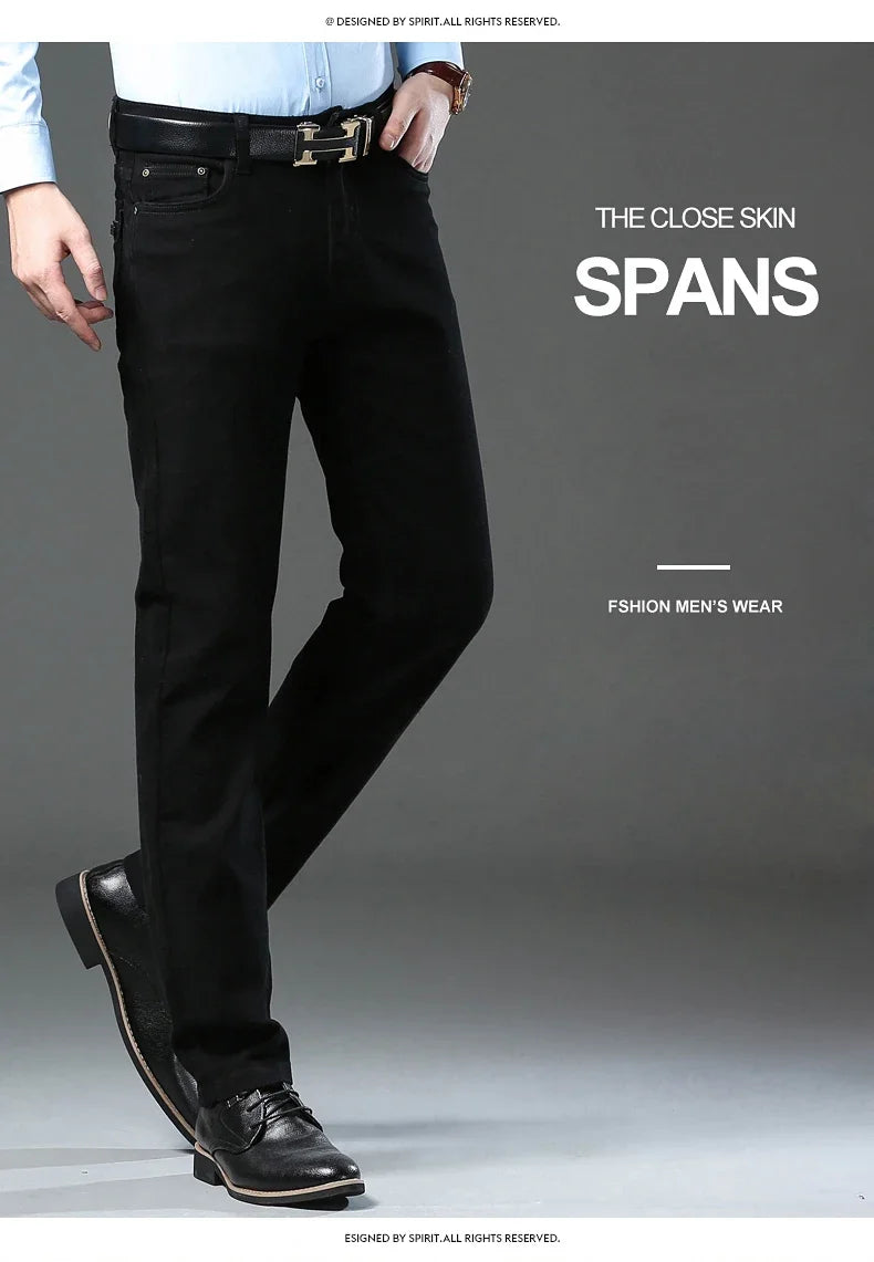 Men's Clothing Slim Jeans Fashion Brown Business Casual Stretch Denim Pants Male Brand Trousers