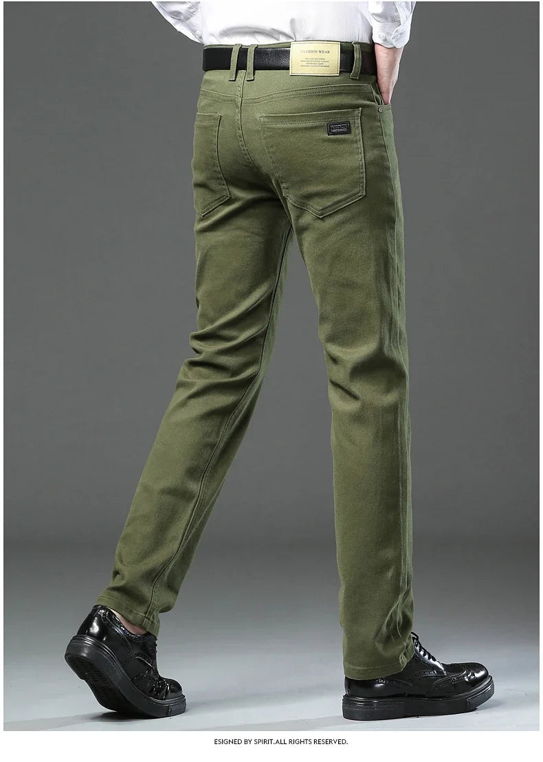 Men's Clothing Slim Jeans Fashion Brown Business Casual Stretch Denim Pants Male Brand Trousers