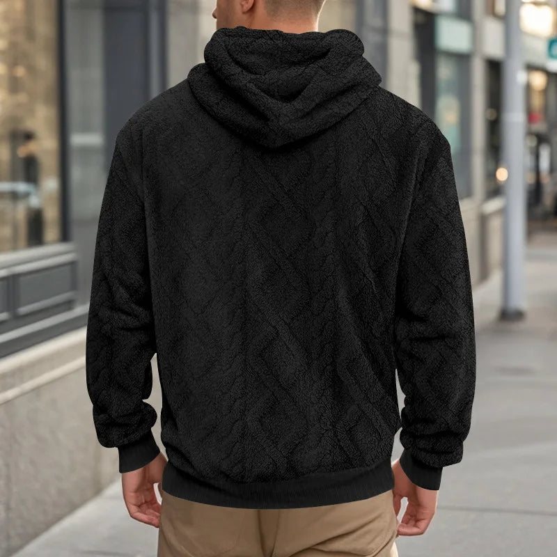 JUMPER leisure men's high street jacquard double-sided velvet hooded sports trend pullover sweater jacket