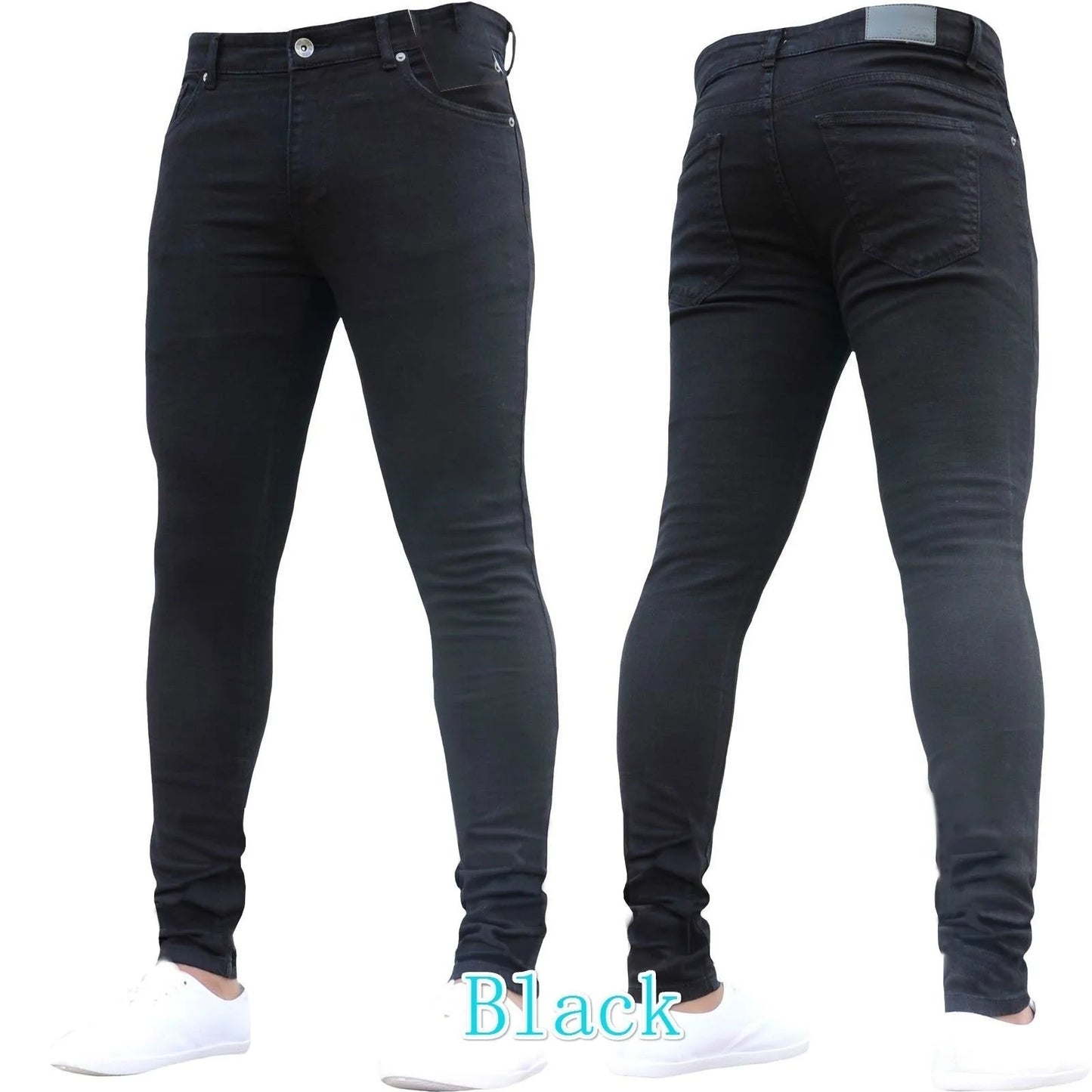 Men Jeans Pencil Pants Solid Color Mid Waist Slim Fit Pockets Slight Strech Spring 2024 Ankle Length Denim Casual Zipper