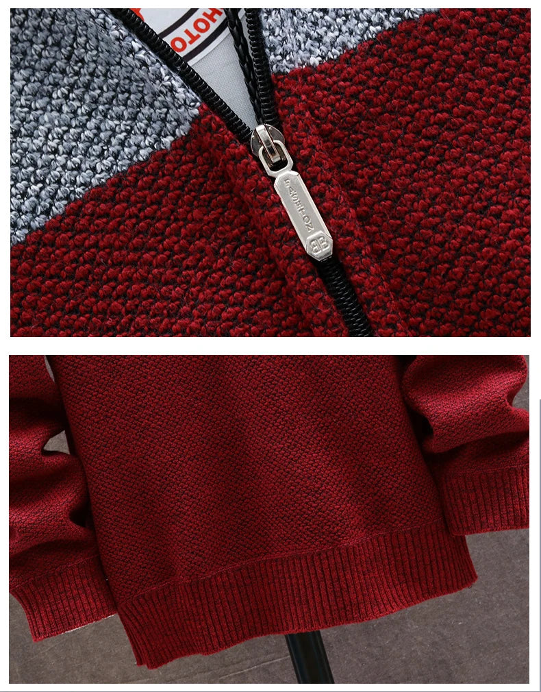 Sweater Fleece Coat Striped Jackets Fashion Hoodies Winter Autumn Thick Warm Windbreaker Pullovers Male Clothing