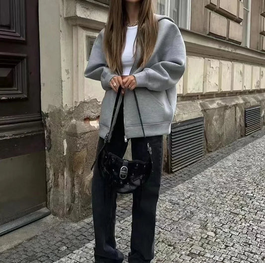 Hoodies Women  New Casual Street Loose Oversize Hooded Zipper Hoodie Space Cotton Jacket Coat Lazy Women's Cardigan