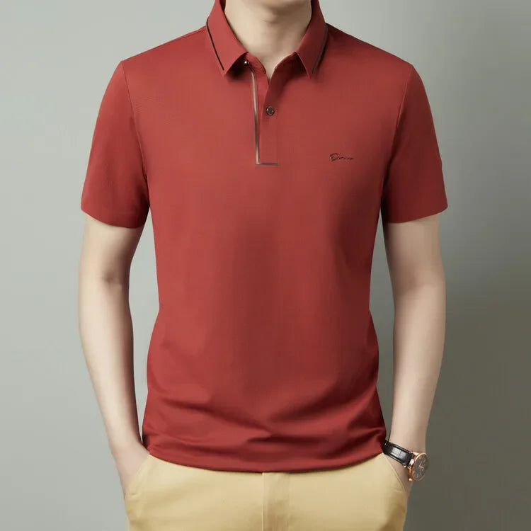 Polo Shirt Seamless Premium Luxury Cool Fabric Business Casual Golf Slim Fit Blouse Collar T-shirt