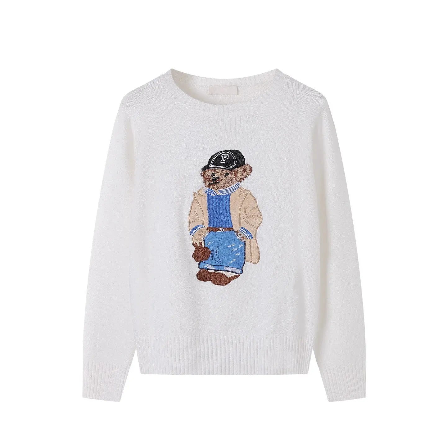 European Style Luxury Loose O-Neck Bear Pullover Women Autumn Winter Fashion Womens Tops Casual Ladies Knitted T-shirt Sweater
