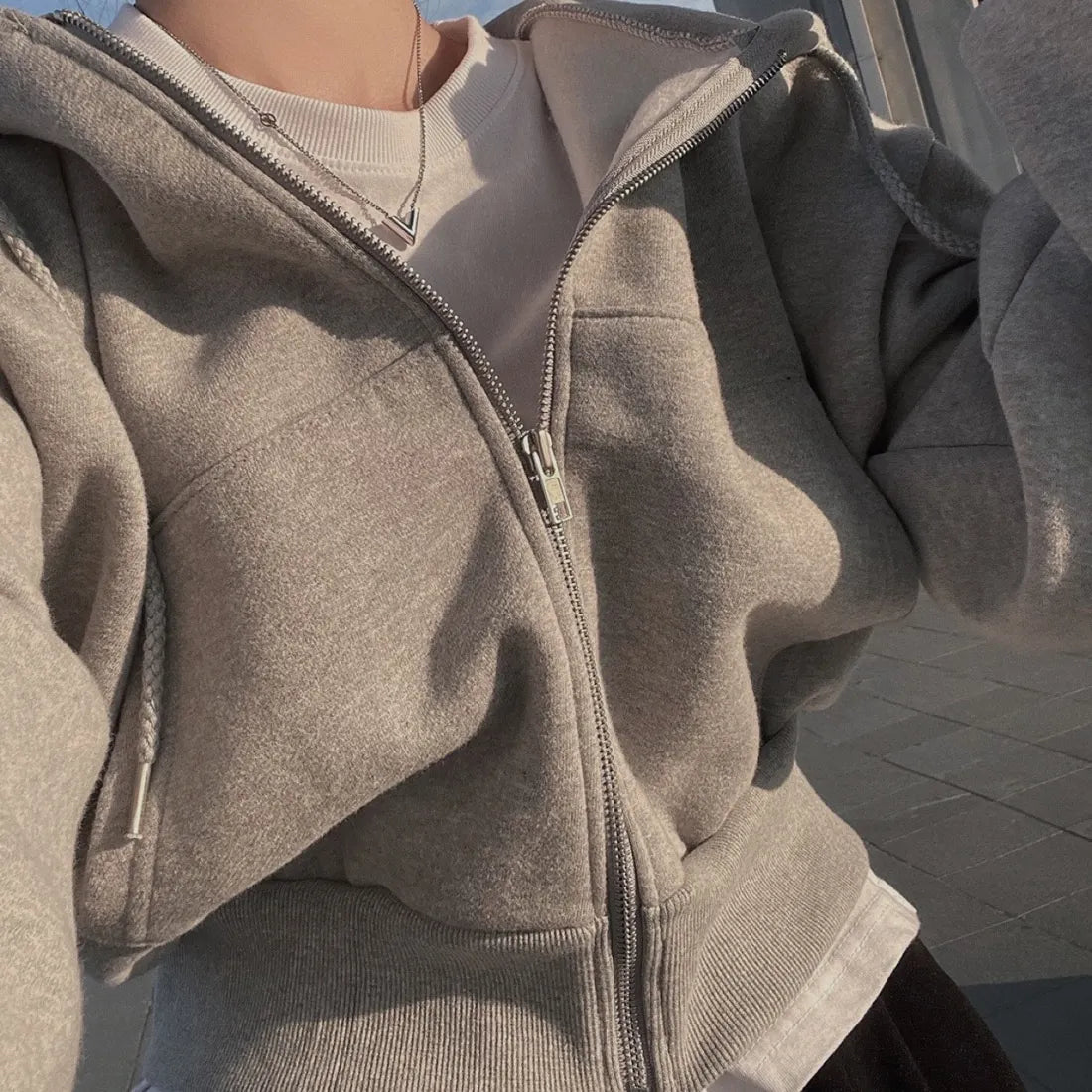 Hoodies Women ,Casual Hood Sweatshirt Women Y2K Zip Up Hoodies Solid Harajuku Long Sleeve Shirt Oversized Crop Tops Female Loose Jackets Coat