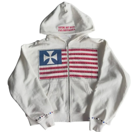 Hoodies Women Autumn and winter new minimalist design color collision pattern women hooded sweatshirt Harajuku Y2k loose zipper sweatshirt