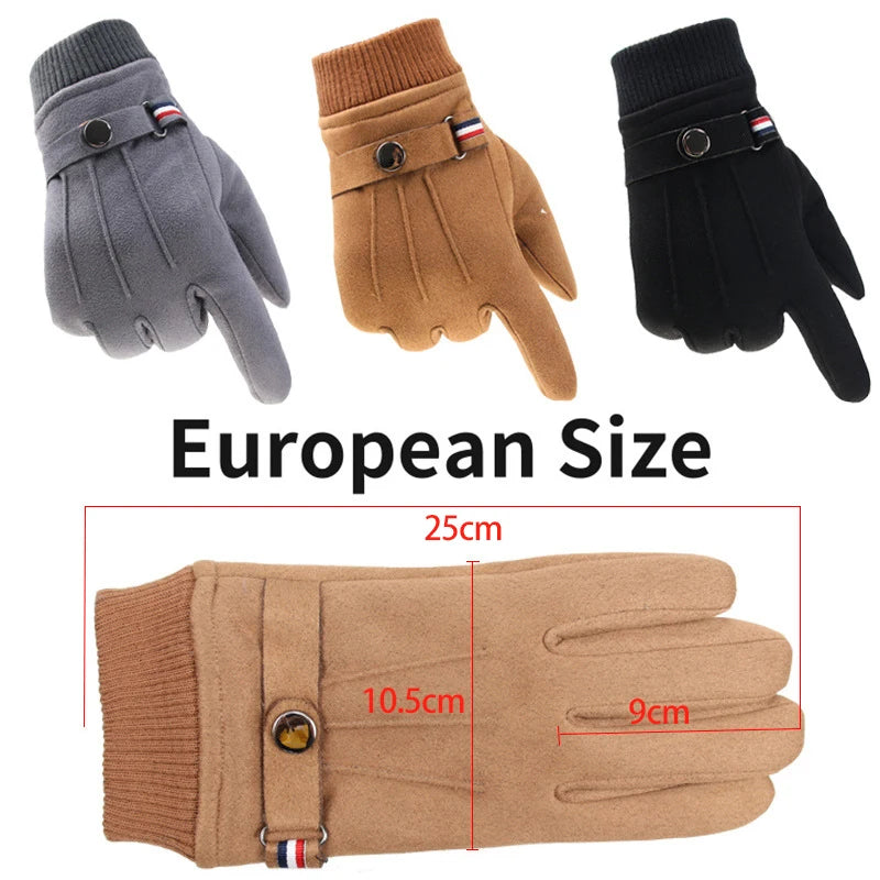 Cycling Warm Gloves for Men Winter Thick Velvet Outdoor Cycling Gloves Soft Touchscreen Suede Windproof Motorcycle Ski Gloves
