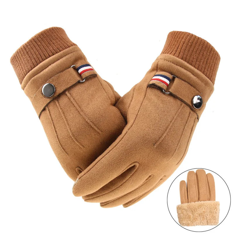 Cycling Warm Gloves for Men Winter Thick Velvet Outdoor Cycling Gloves Soft Touchscreen Suede Windproof Motorcycle Ski Gloves