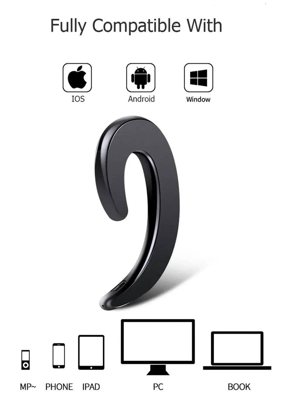 Y12 1Pc Wireless Bluetooth Bone Conduction Earhook with Mic Car Driver Earphone Noise Cancelling Headphones