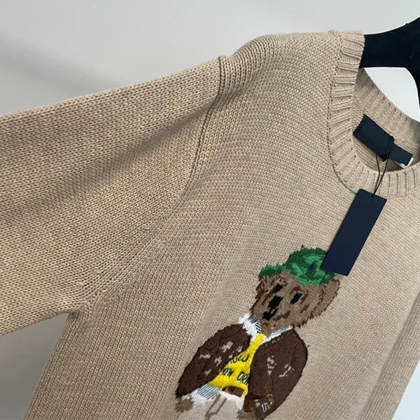 Cotton Knitted Long Sleeve  Sweater Cartoon Embroidery Loose Fit round Neck Autumn Winter Women's Fashion Casual Wear