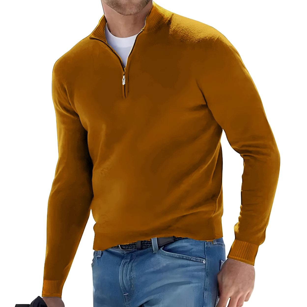 Men's Sweatwear Warm Pullover Solid Color Half Zipper Casual Sweater Slim V-neck Long Sleeve