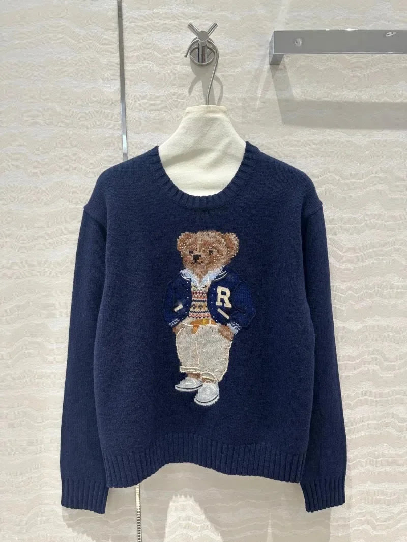 New Autumn/Winter New Women's Sweater Fashion Exquisite Cartoon Wearing Jacket Teddy Bear 10% Cashmere 90% Wool Pullover