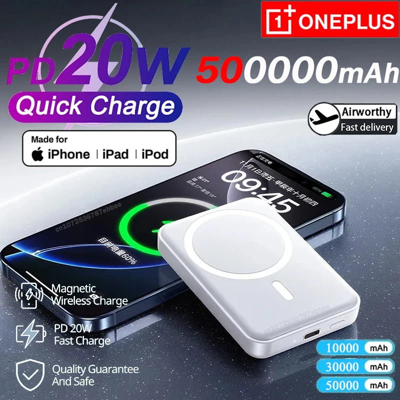 OnePlus 500000mAh Large Capacity PD20W Magnetic Wireless Power Bank External Portable Battery Pack For iphone Samsung Xiaomi