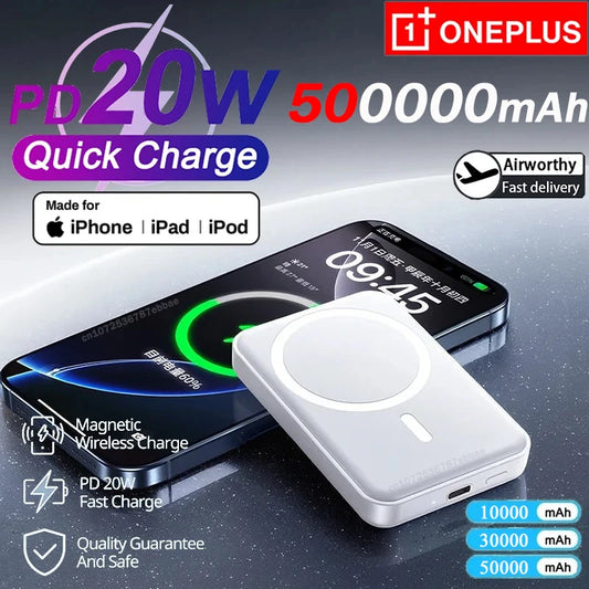 OnePlus 500000mAh Large Capacity PD20W Magnetic Wireless Power Bank External Portable Battery Pack For iphone Samsung Xiaomi