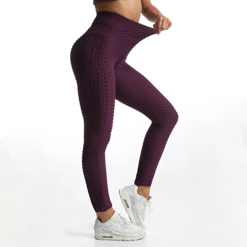 Leggings Women Fashion Pocket Bubble Pants Stretchy Slim Leggings Gym Running Cycling Fitness Pants High Waist Hip Lift Leggings Female