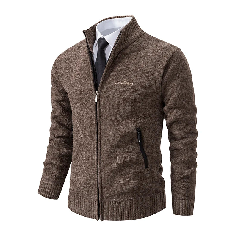 Sweater Coat Brown Jacket Business Casual Turtleneck Zipper Overcoat Wool Velvet Pullovers Cold Sweatercoat