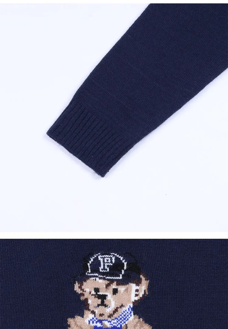 Crochet Bear Knit Sweater Pullover Women Jacquard Knitwear 2024 Autumn Winter RL Tops Coat Luxury Designer Brand Lauren Clothing